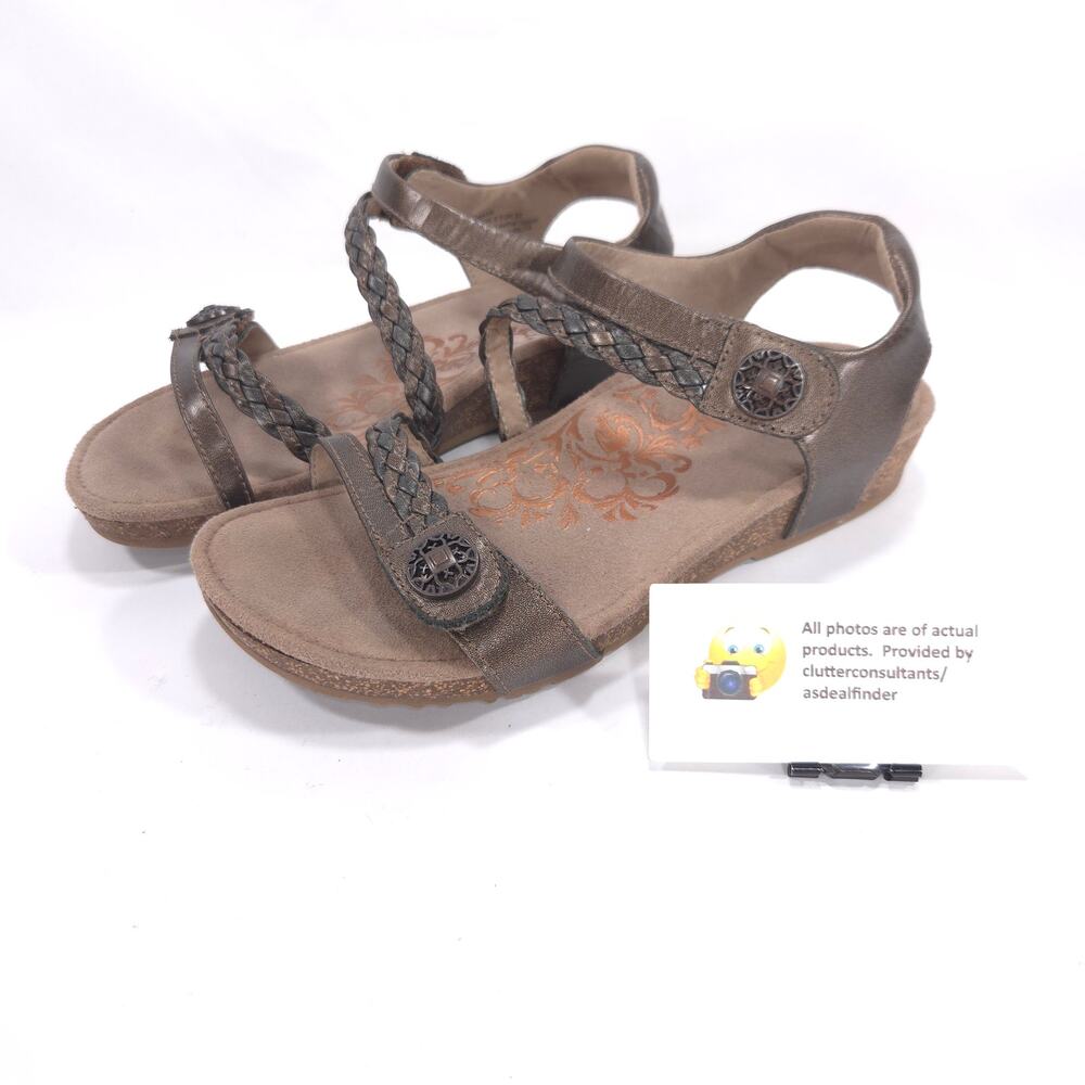Aetrex Strappy Cork Wedge Leather Sandals Womens Size 7 SC454W Brown